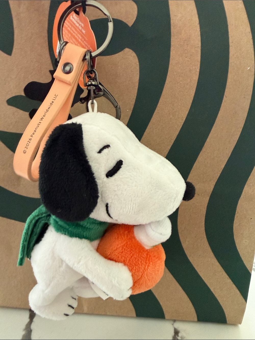 Peanuts Snoopy Plush Keychain - White, Black, Green & Orange